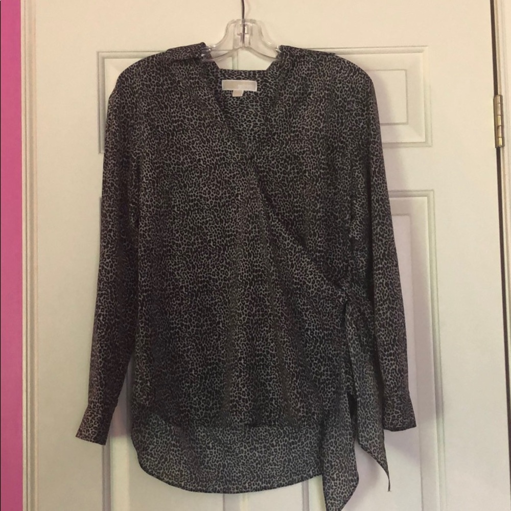Michael Kors Leopard Print Long Sleeve Blouse